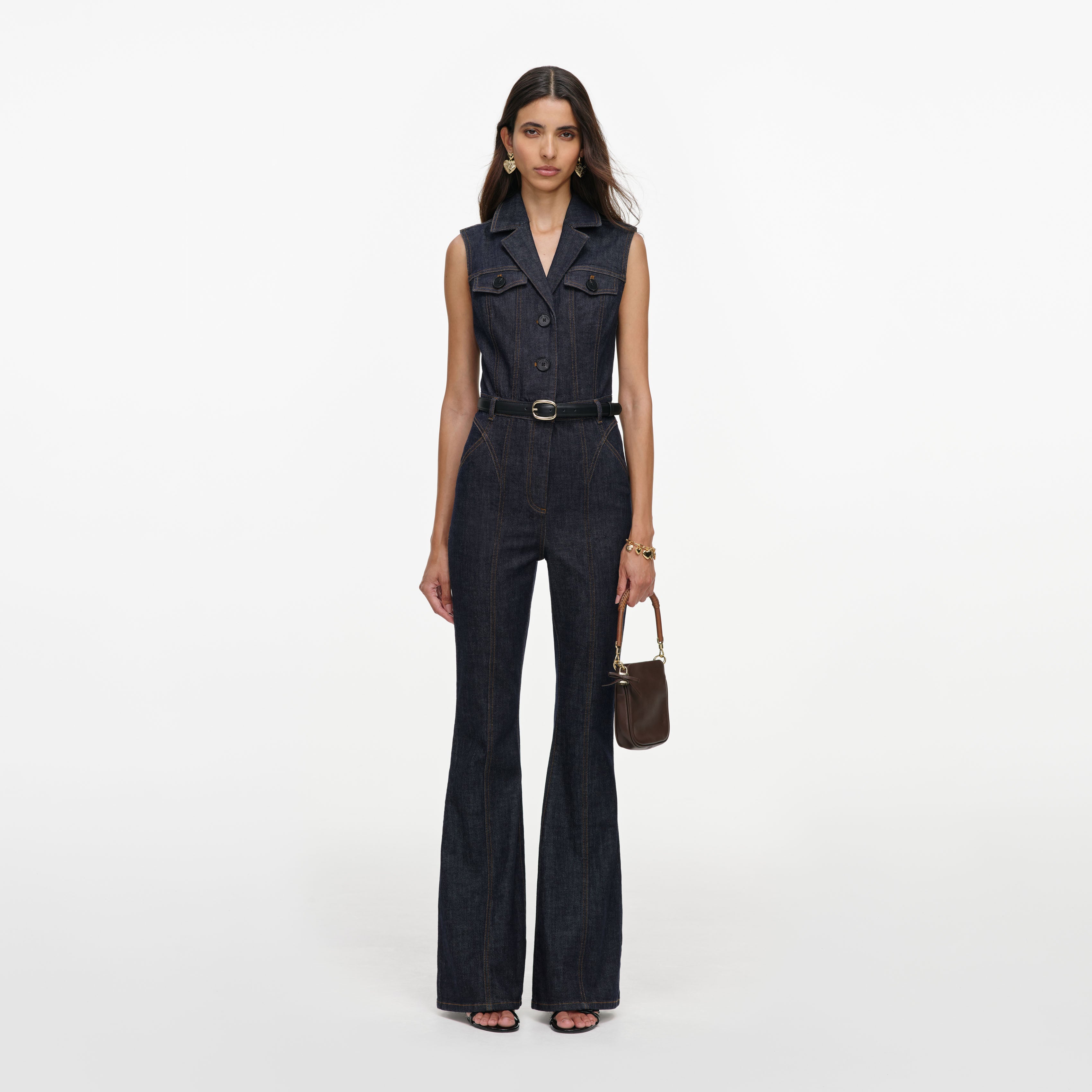 Self Portrait Indigo Belted Denim Jumpsuit