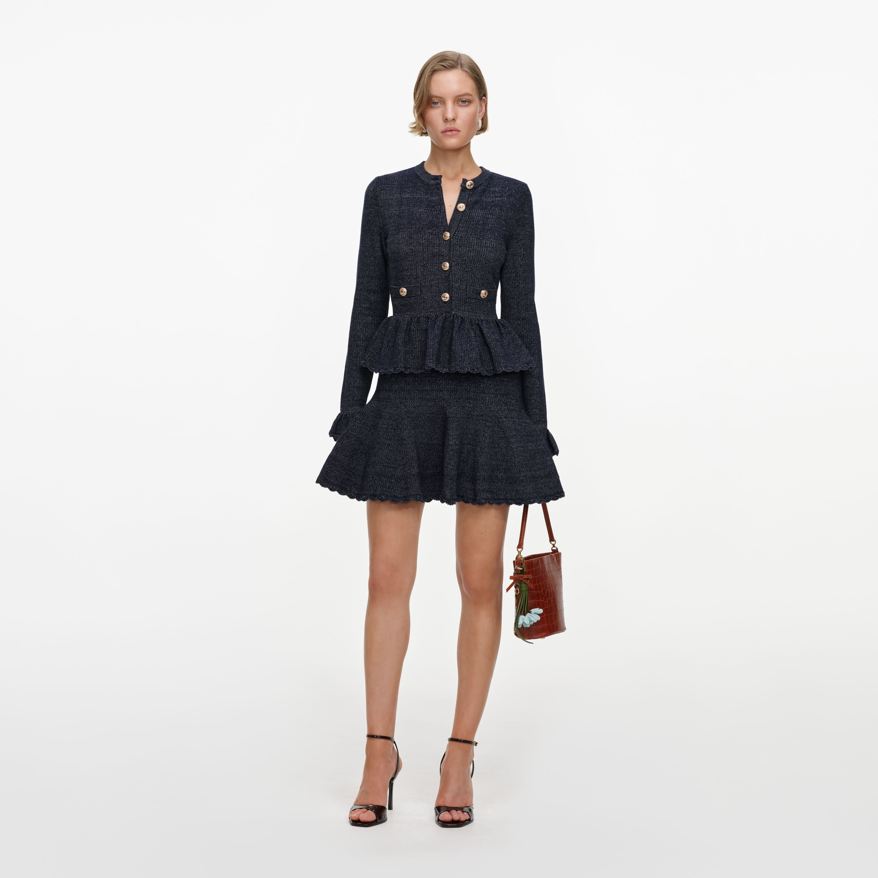 Self Portrait Navy Textured Knit Mini Dress