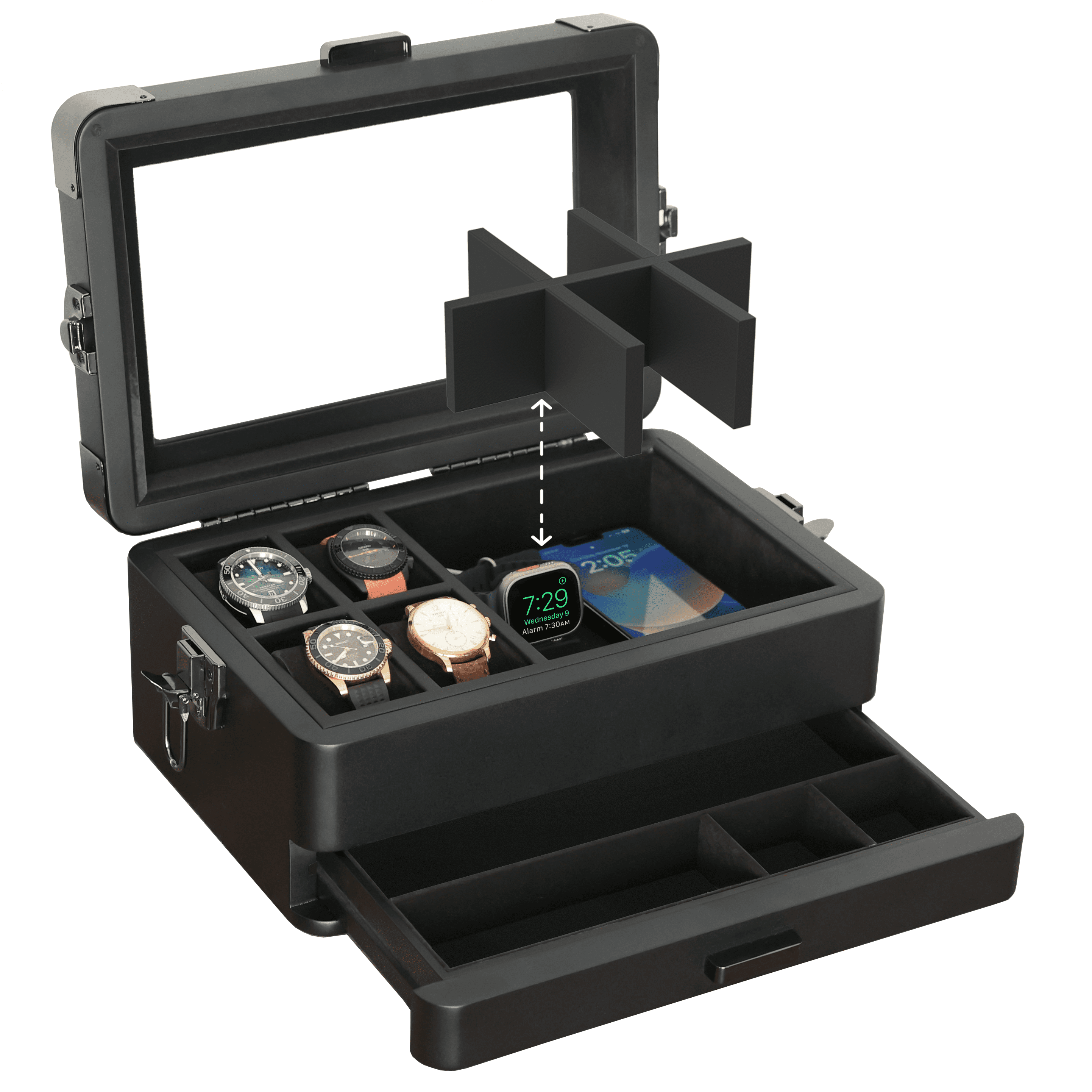 Case Elegance Black Edition Military Modular Watch Box - 10 Slot