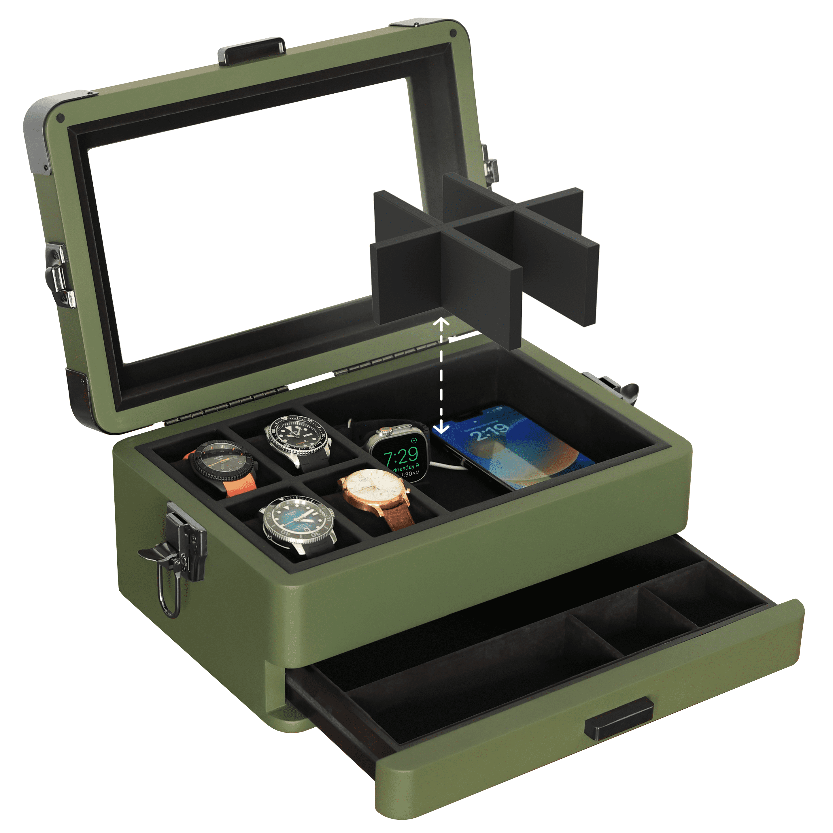 Case Elegance Military Modular Watch Box - 10 Slot