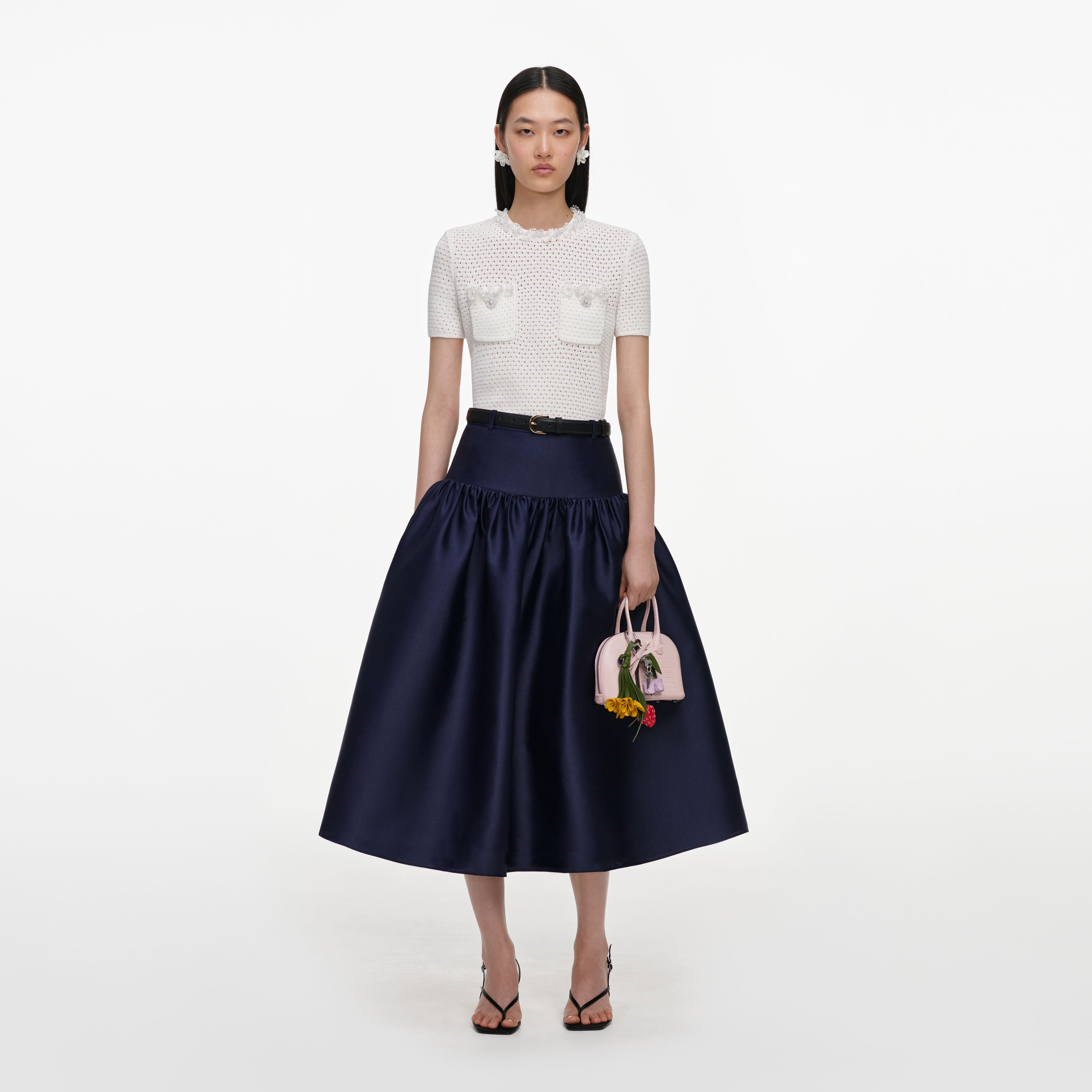 Self Portrait Cream Knit Pearl Trim Top