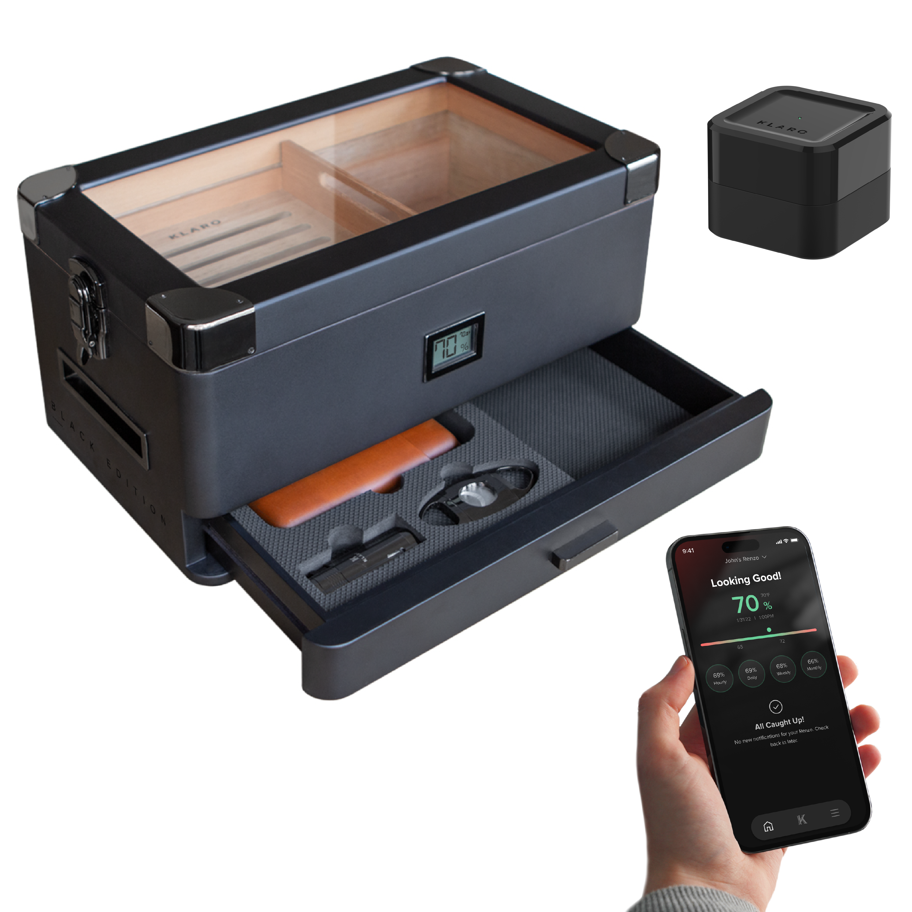 Case Elegance Black Edition Military Humidor + Smart Valet