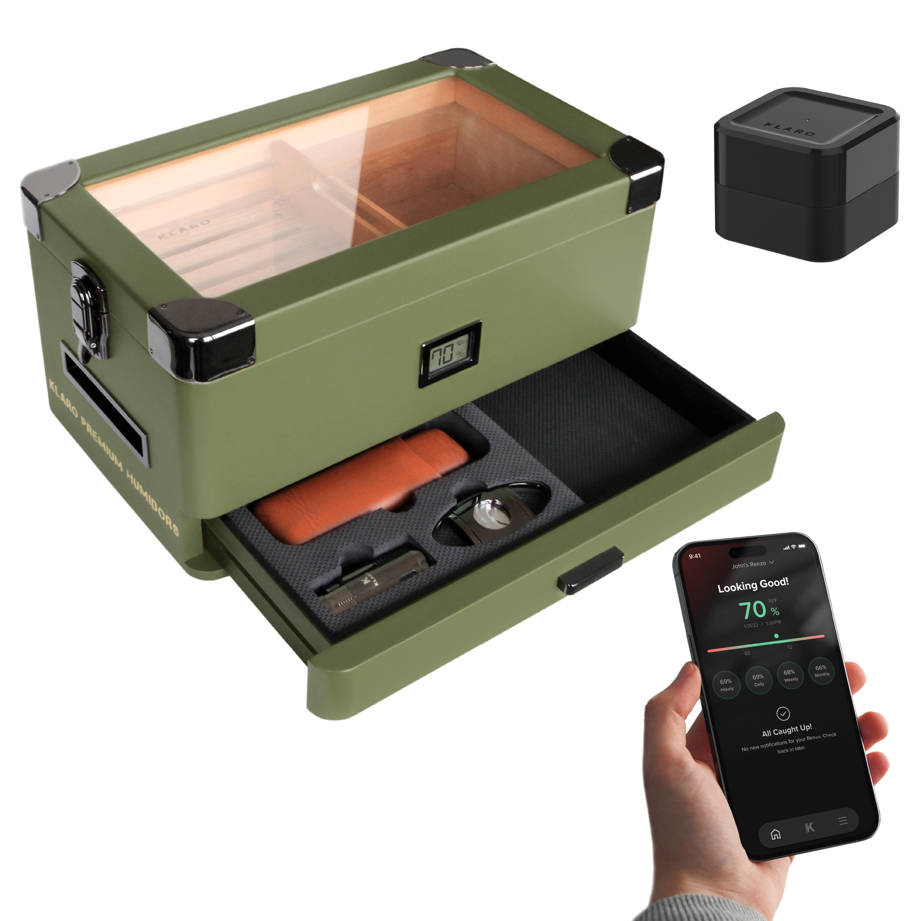 Case Elegance Military Glass Top Humidor