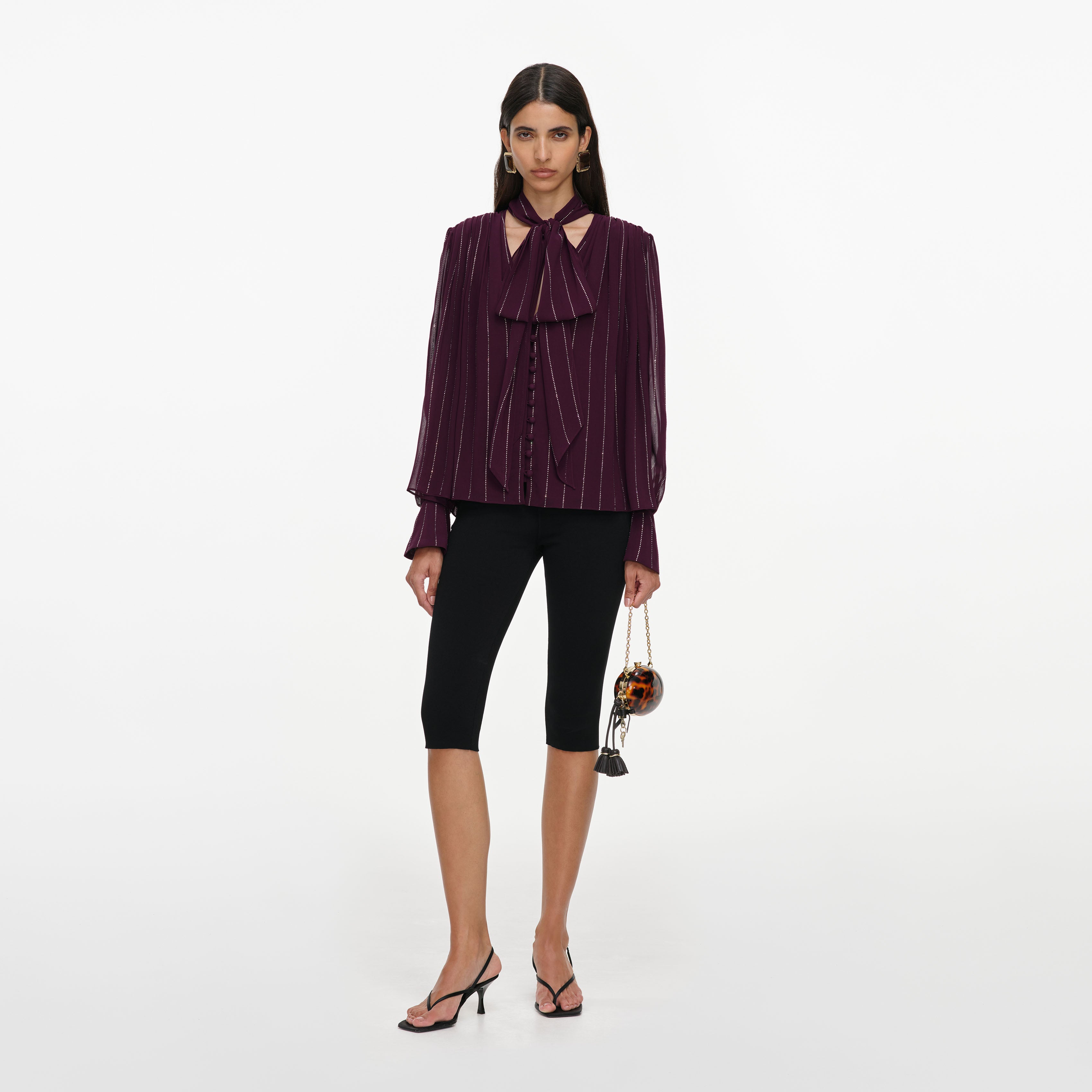 Self Portrait Purple Rhinestone Pinstripe Blouse