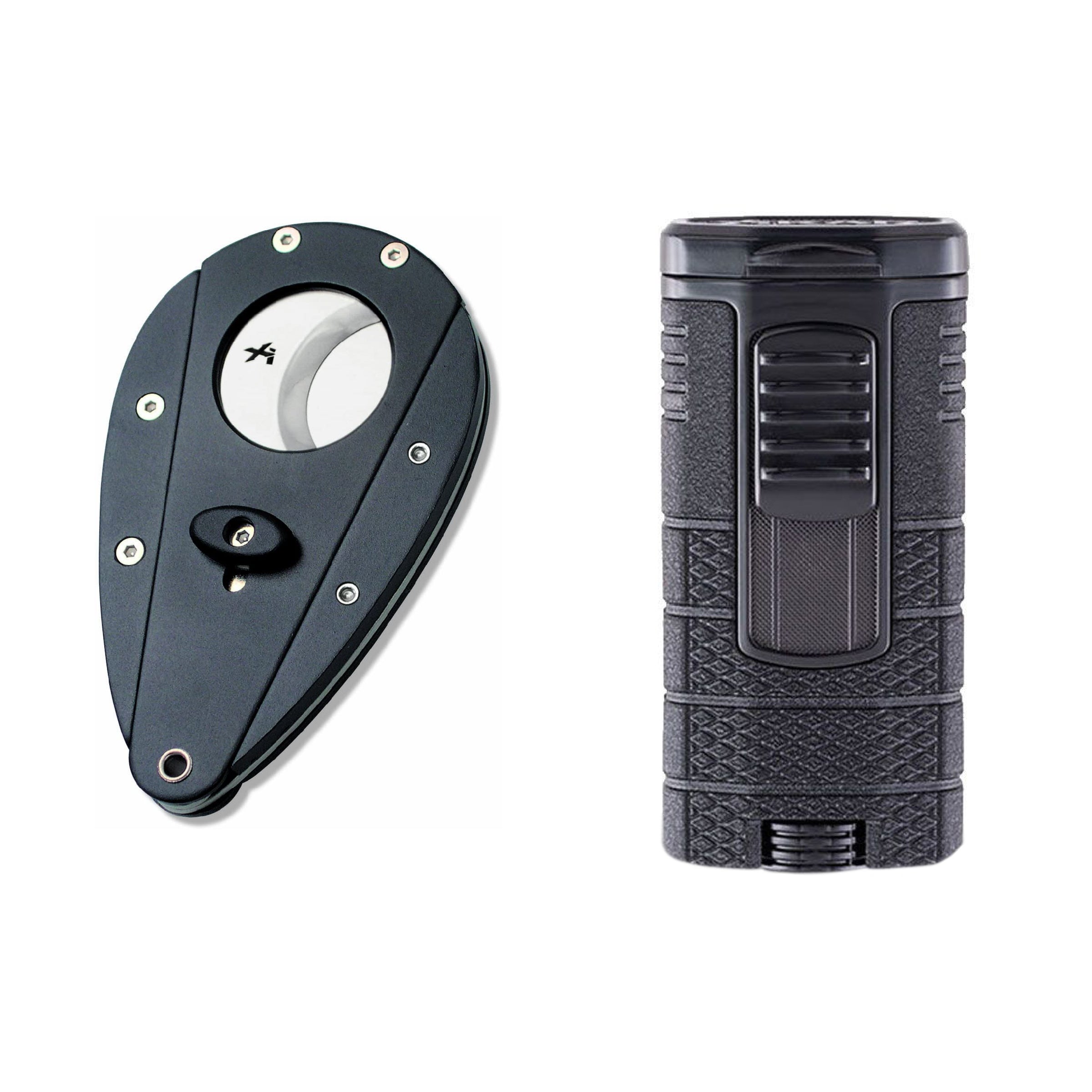 Case Elegance Xikar Tactical Bundle Pack - Black Combo - Cigar Cutter and Torch Lighter