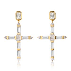 Luv AJ The Baguette Cross Earrings- Gold