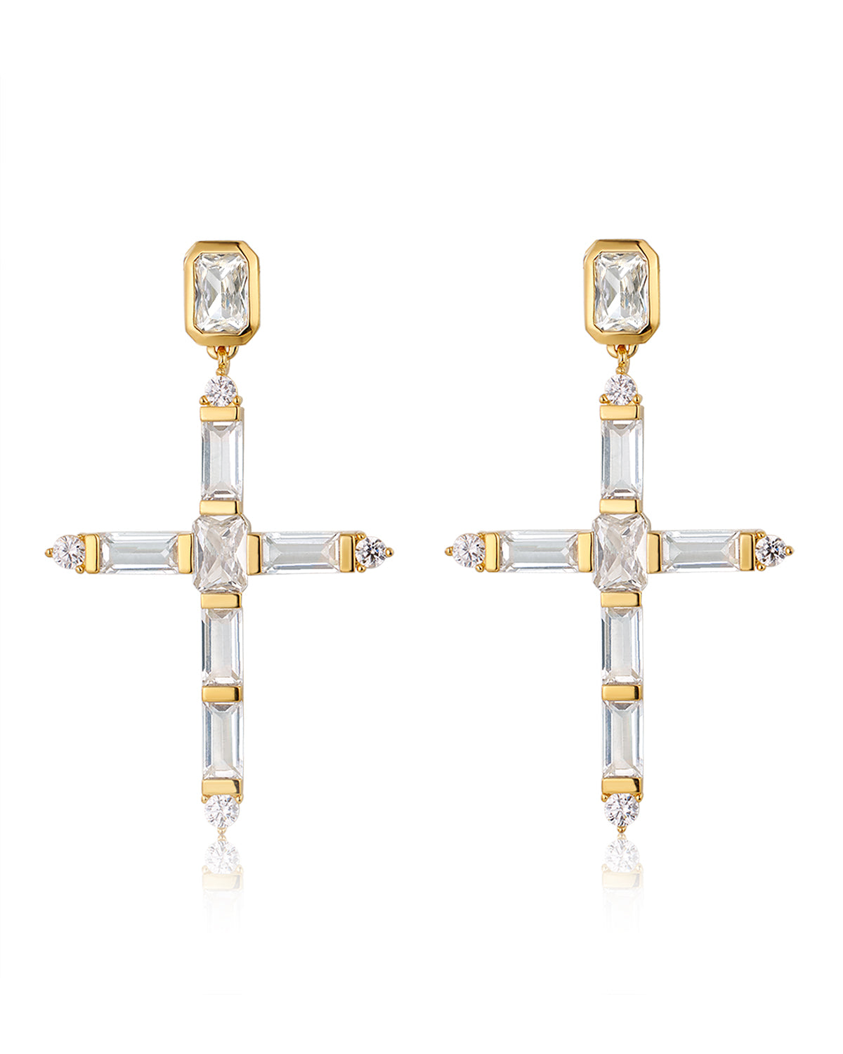 Luv AJ The Baguette Cross Earrings- Gold
