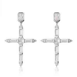 Luv AJ The Baguette Cross Earrings- Silver