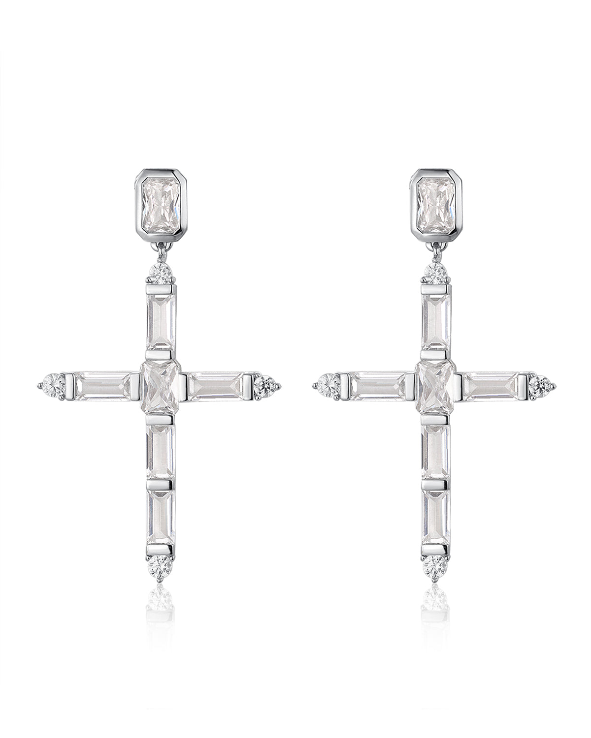Luv AJ The Baguette Cross Earrings- Silver