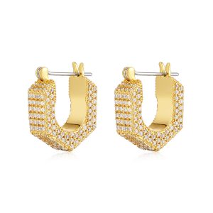 Luv AJ Pave Hex Bolt Huggies- Gold