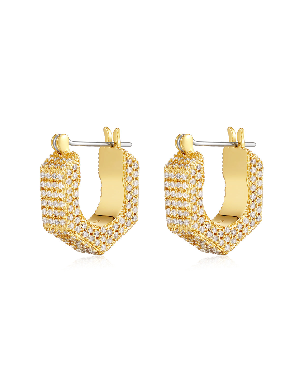 Luv AJ Pave Hex Bolt Huggies- Gold