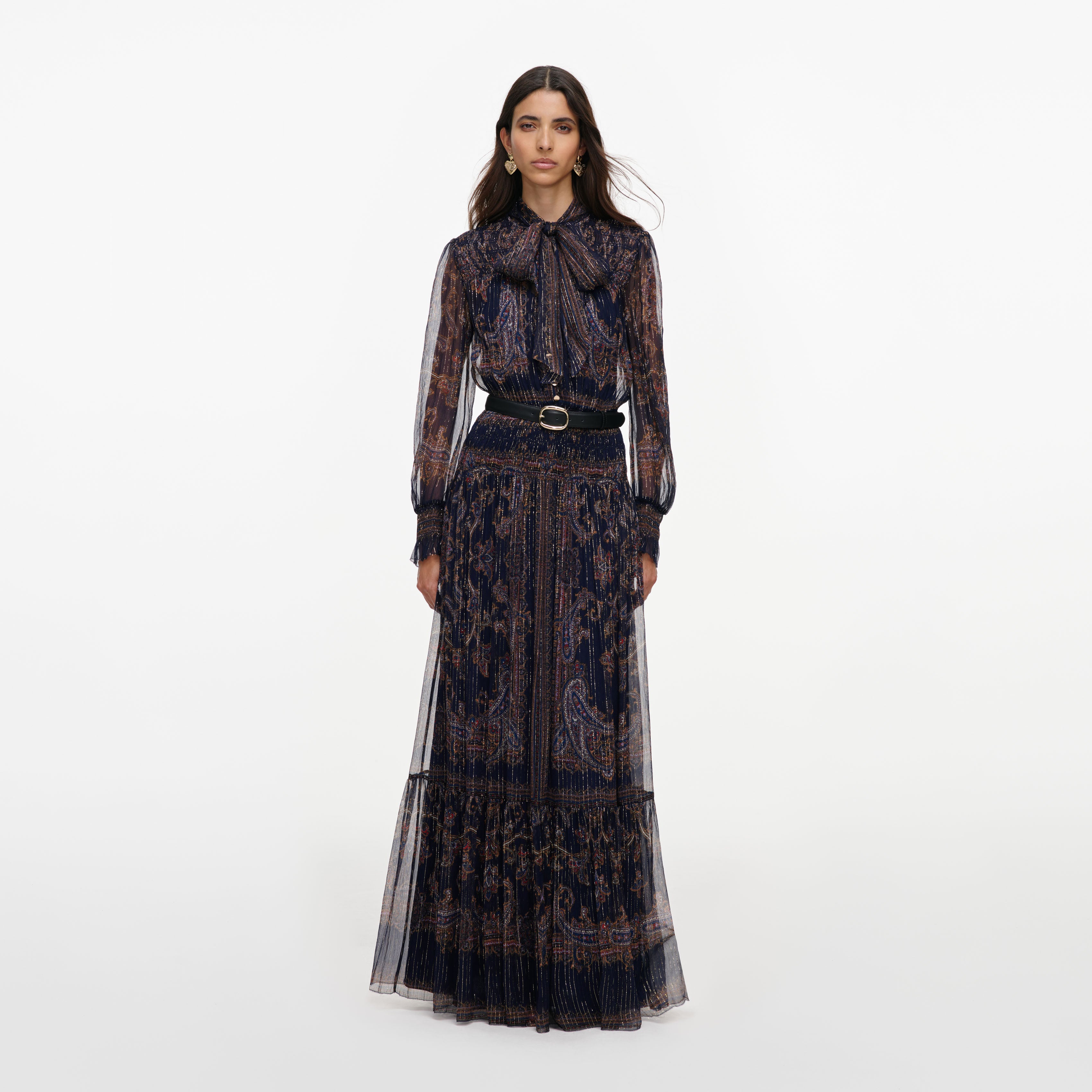 Self Portrait Navy Printed Georgette Maxi Dress
