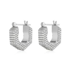 Luv AJ Pave Hex Bolt Huggies- Silver