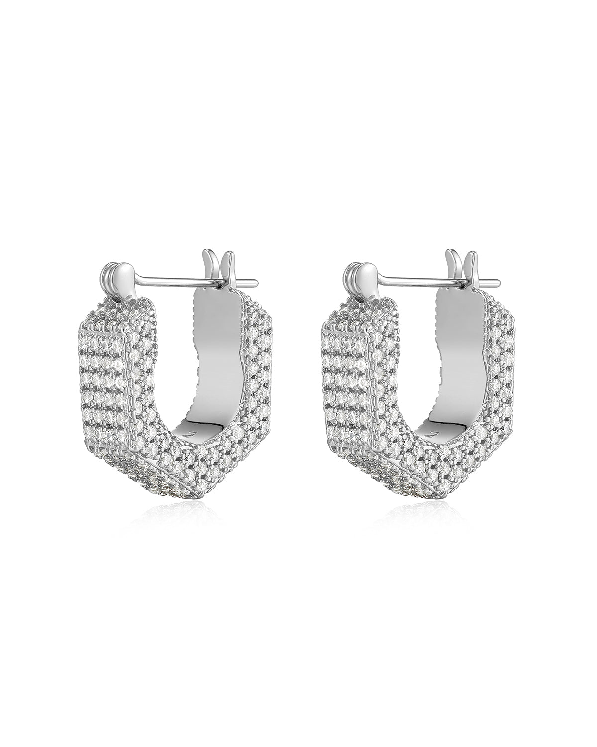 Luv AJ Pave Hex Bolt Huggies- Silver