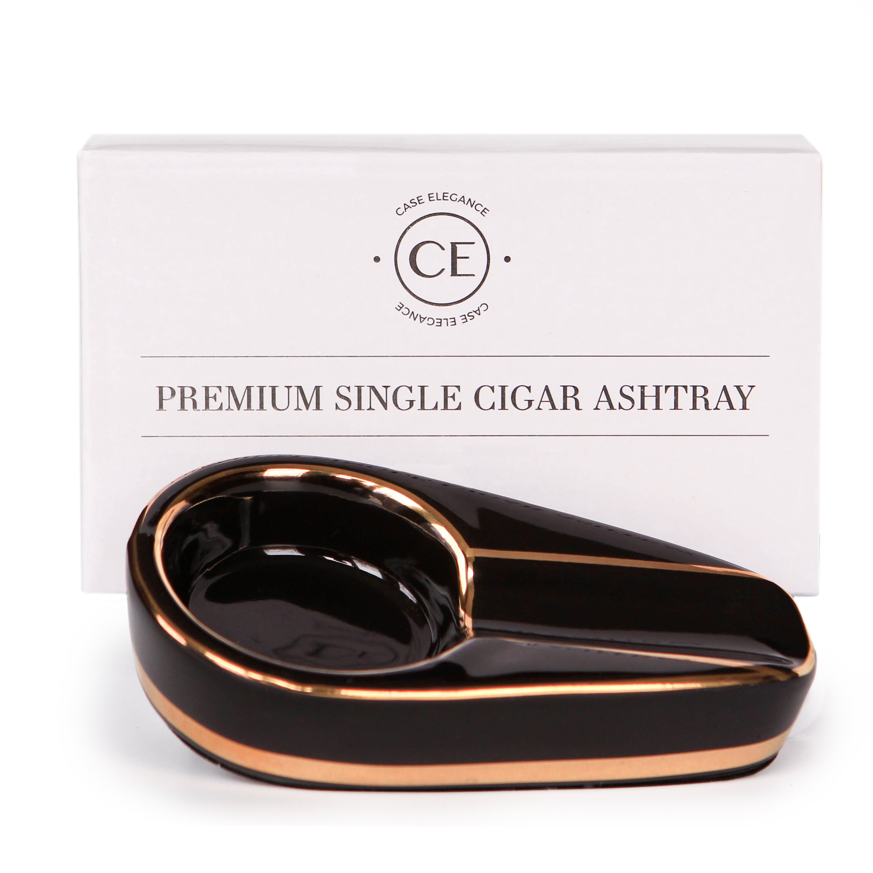 Case Elegance Single Black and Gold Inlay Ceramic Ashtray