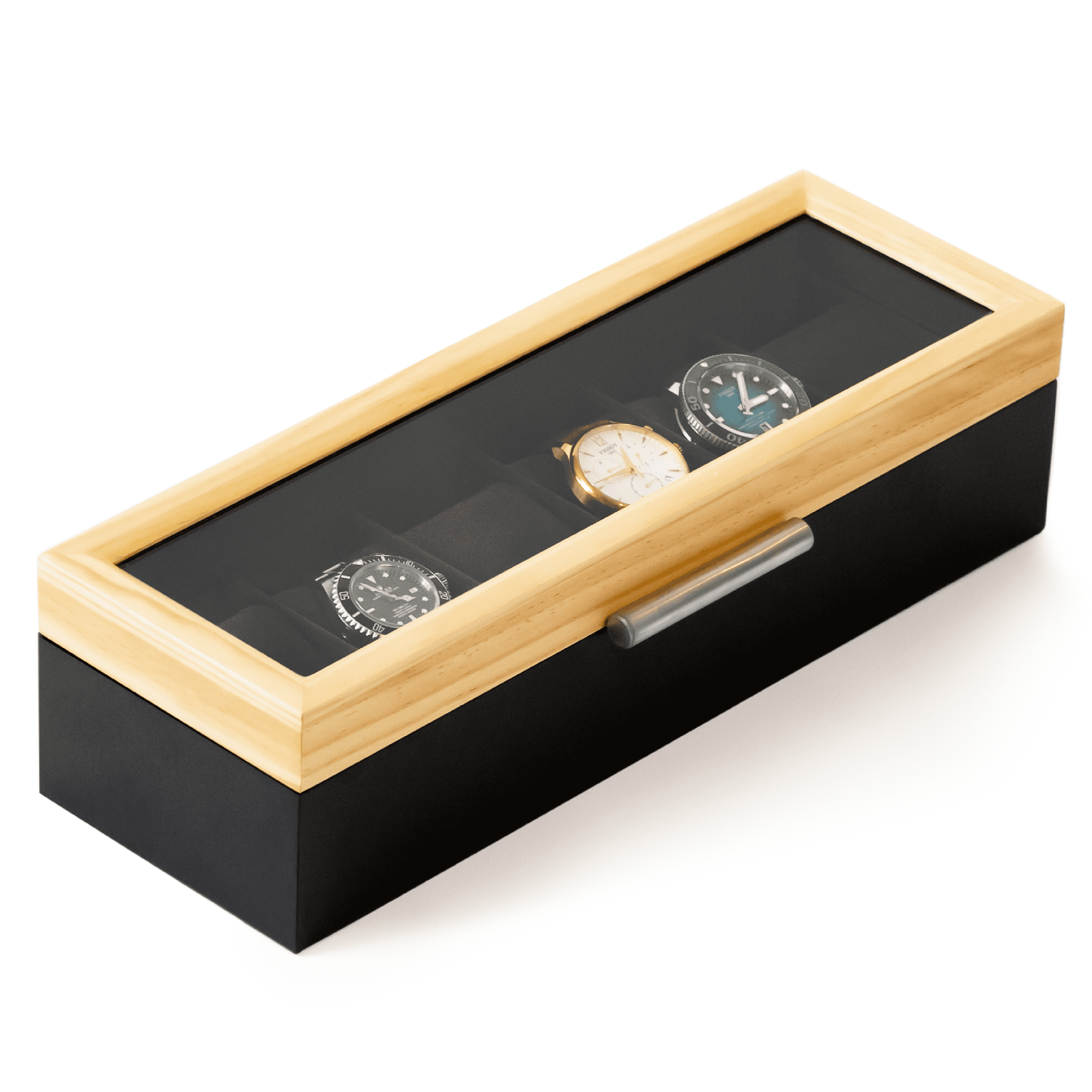 Case Elegance Pine Two-Toned Watch Box - 6 Slot