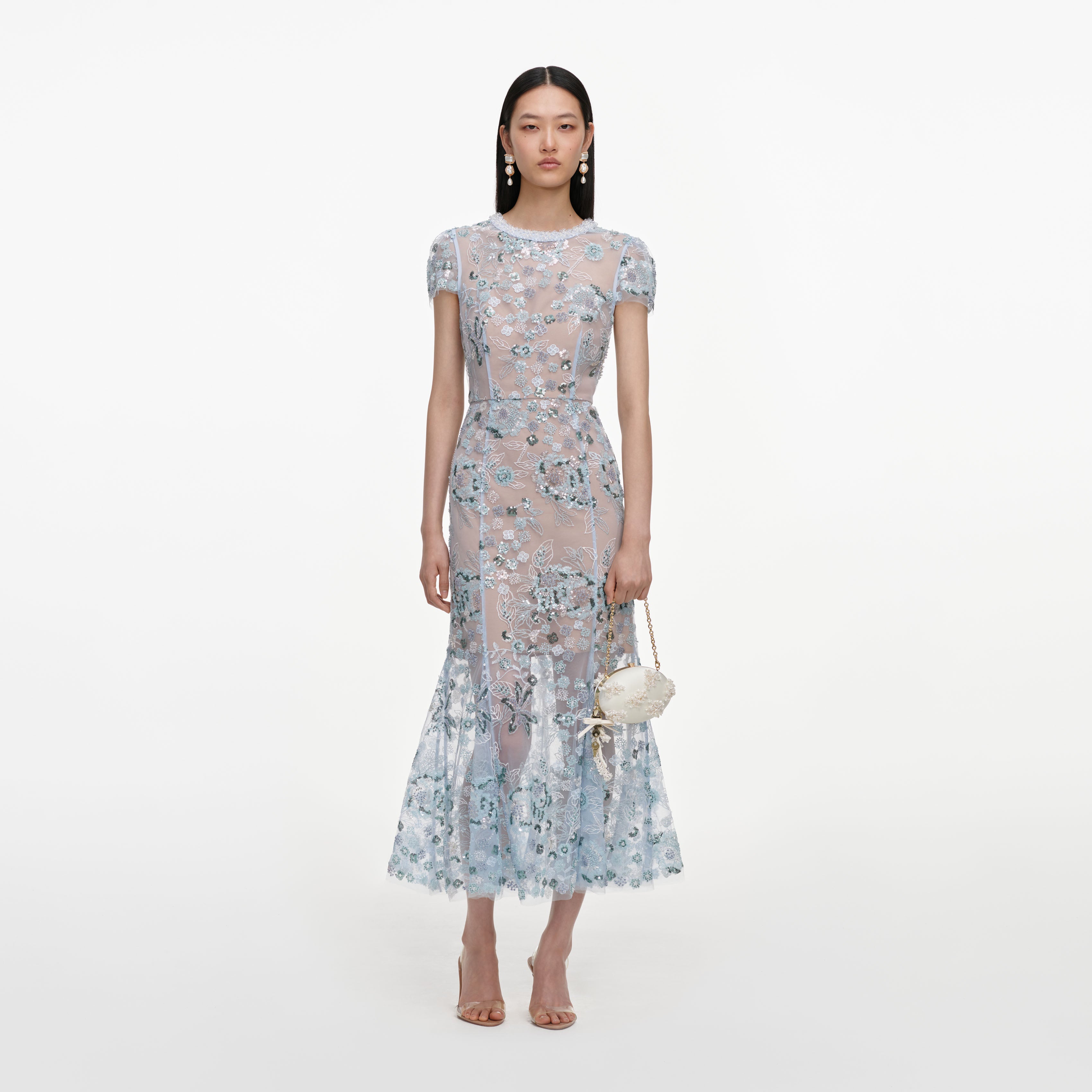 Self Portrait Blue Sequin Embellished Midi Dress
