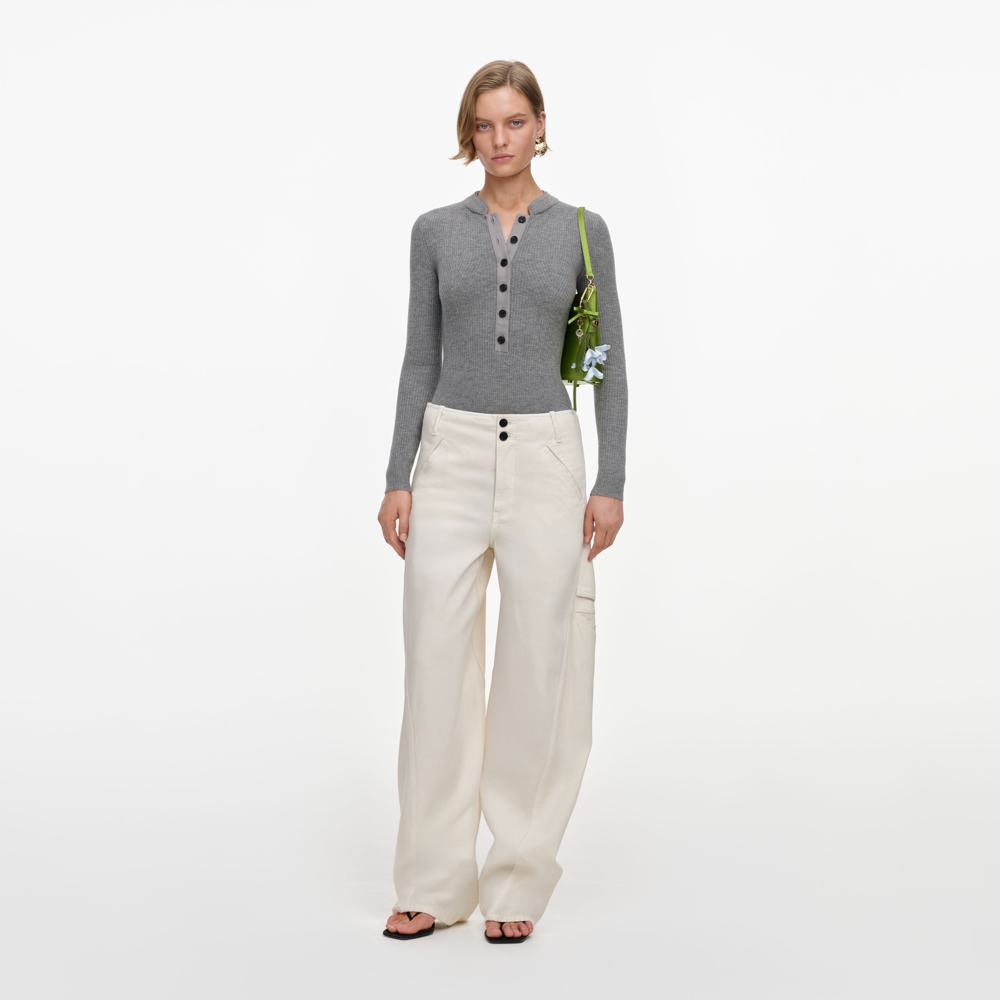 Self Portrait Cream Denim Pocket Trousers