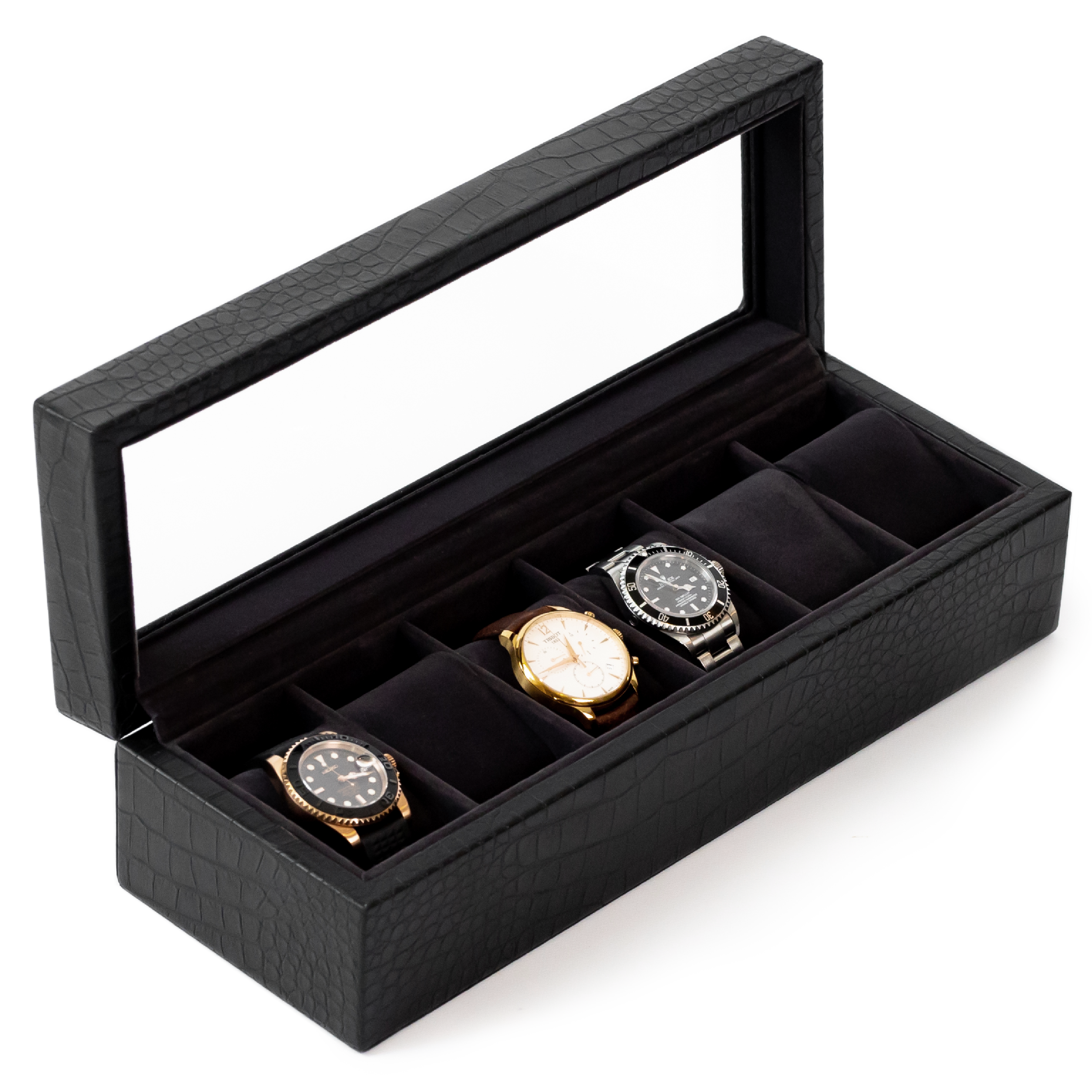 Case Elegance Faux Crocodile Watch Box - 6 Slot