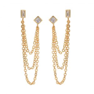 Luv AJ Mixte Cascading Chain Studs- Gold