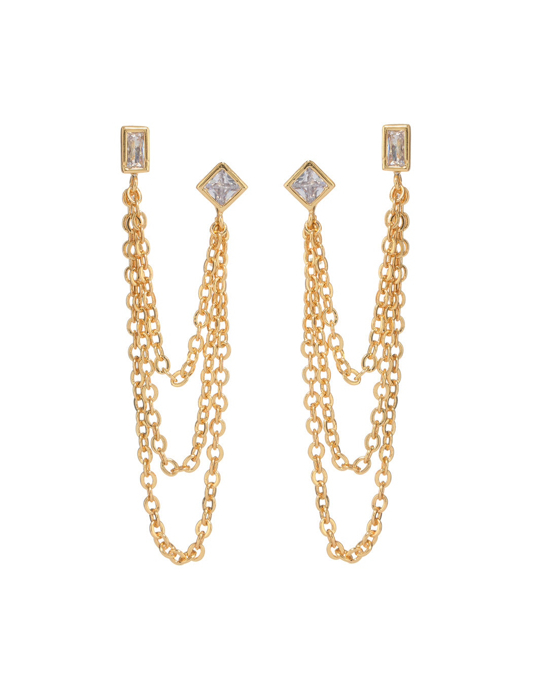 Luv AJ Mixte Cascading Chain Studs- Gold