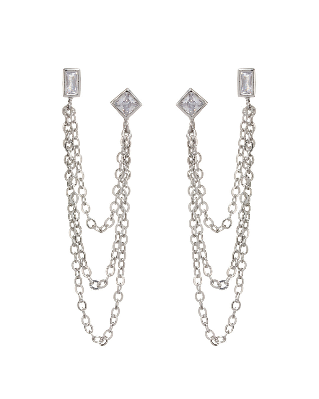 Luv AJ Mixte Cascading Chain Studs- Silver
