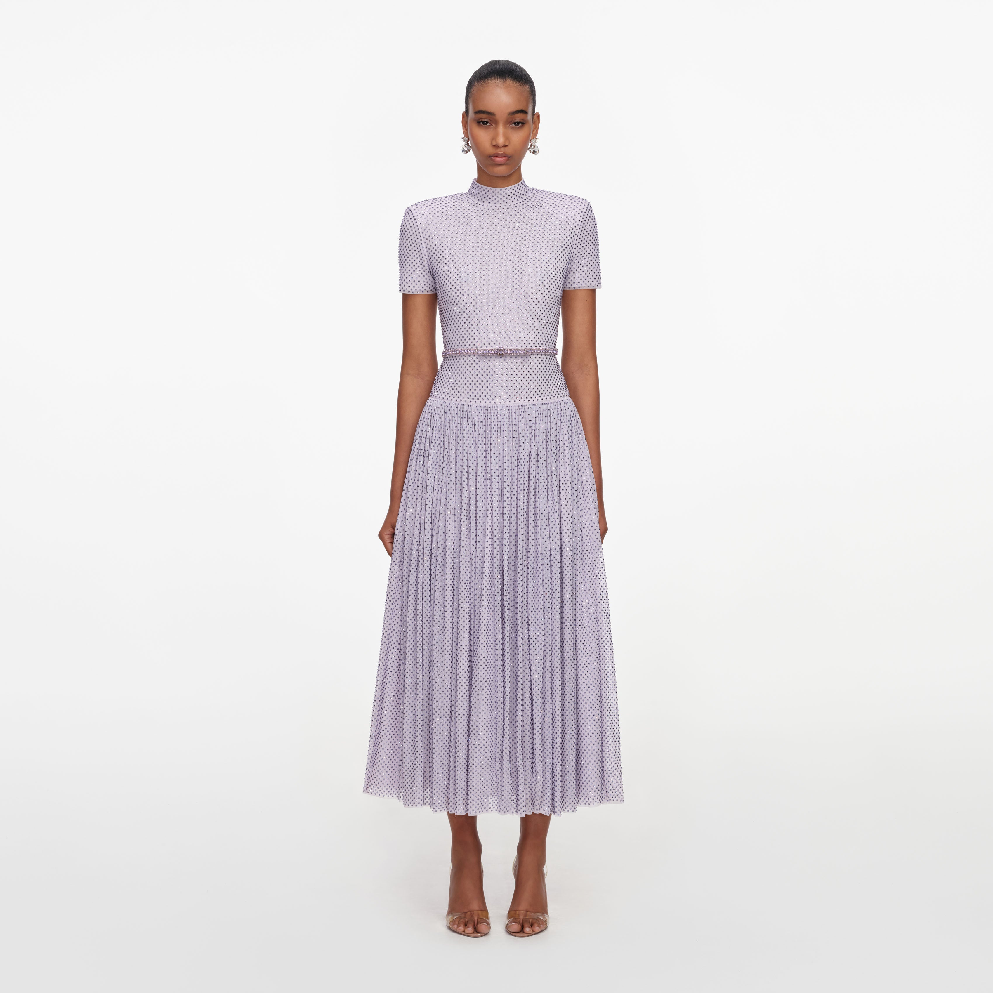 Self Portrait Lilac Rhinestone Midi Dress