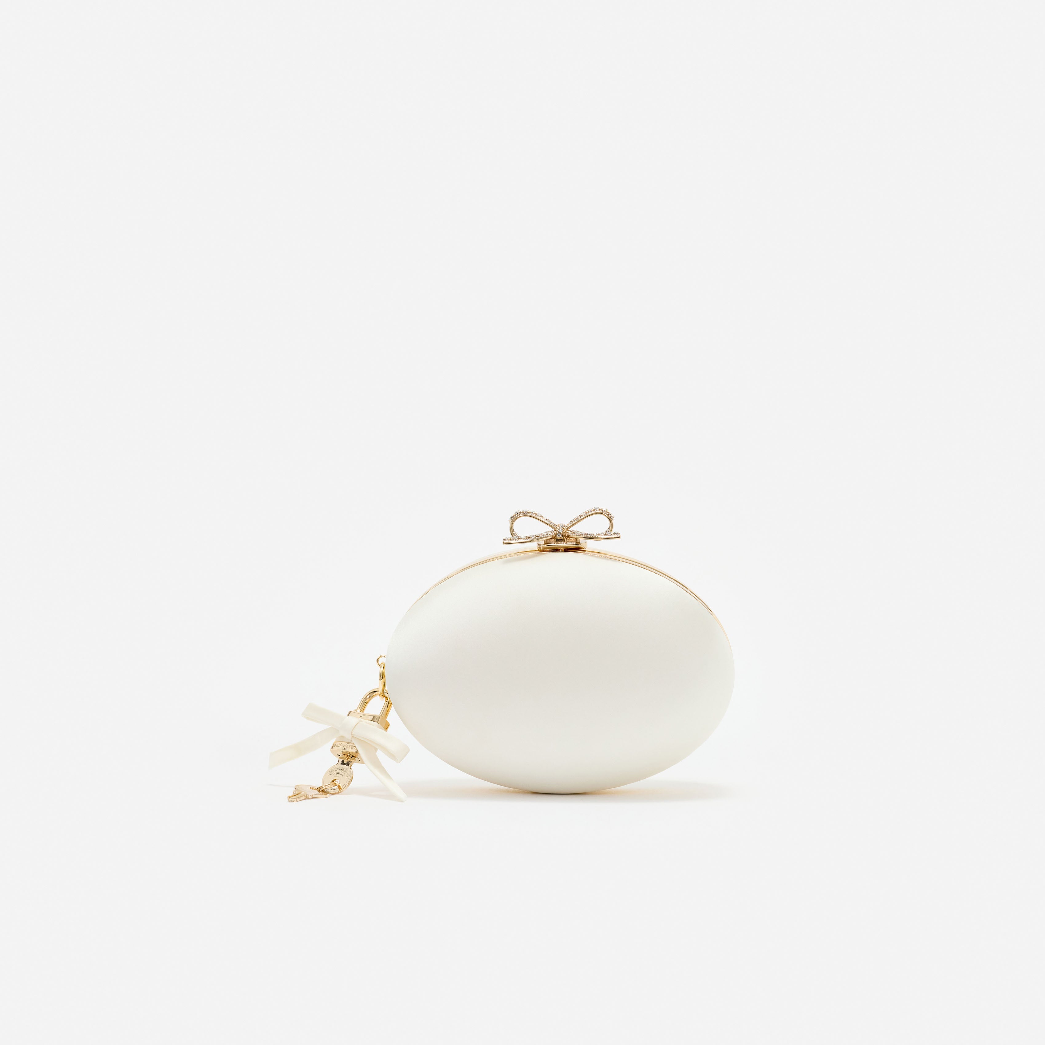 Self Portrait Cream Satin Oval Clutch