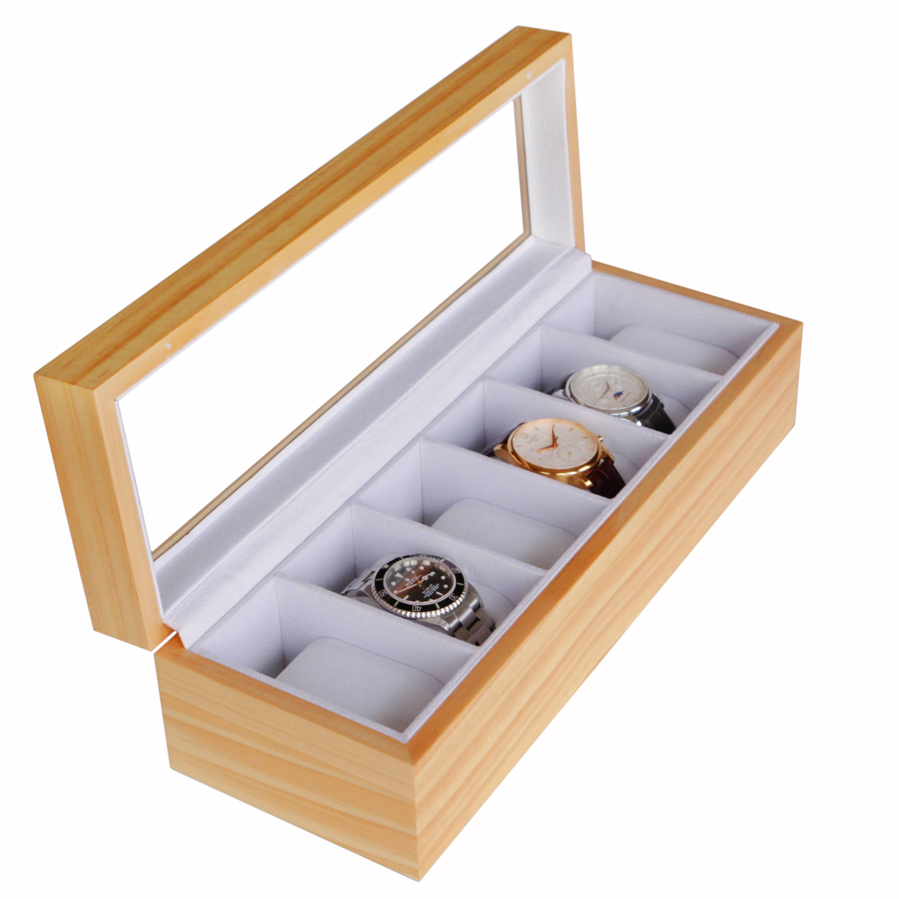 Case Elegance Pine Wood Watch Box - 6 Slot