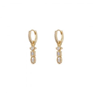 Luv AJ Bezel Charm Drop Huggies- Gold