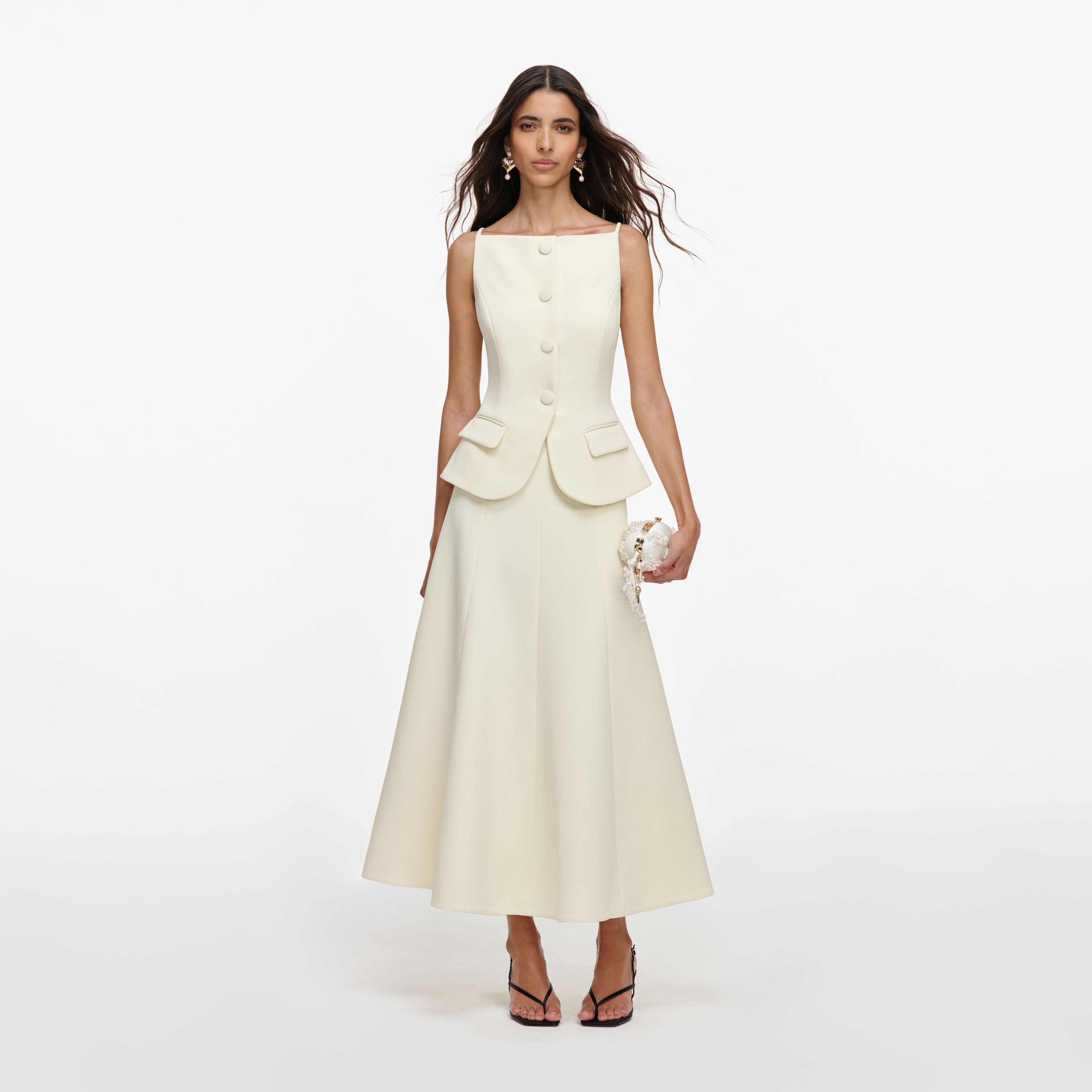 Self Portrait Yellow Crepe Peplum Midi Dress