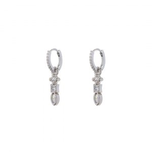 Luv AJ Bezel Charm Drop Huggies- Silver