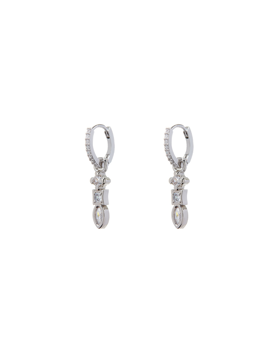 Luv AJ Bezel Charm Drop Huggies- Silver