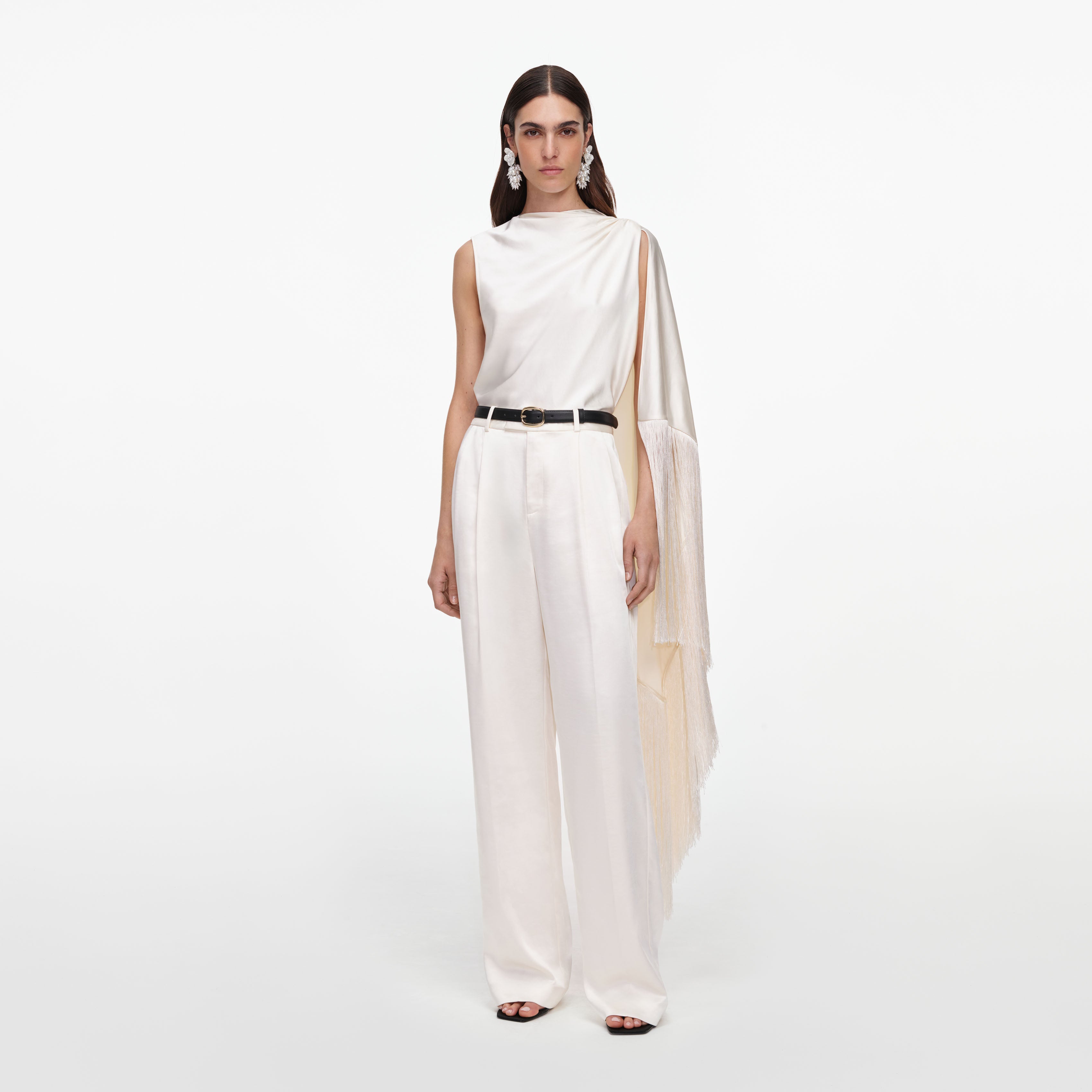Self Portrait Cream Satin Trousers
