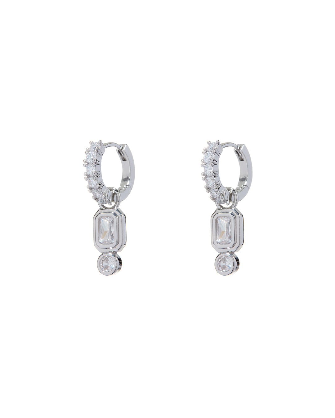 Luv AJ Pyramid Bezel Huggies- Silver