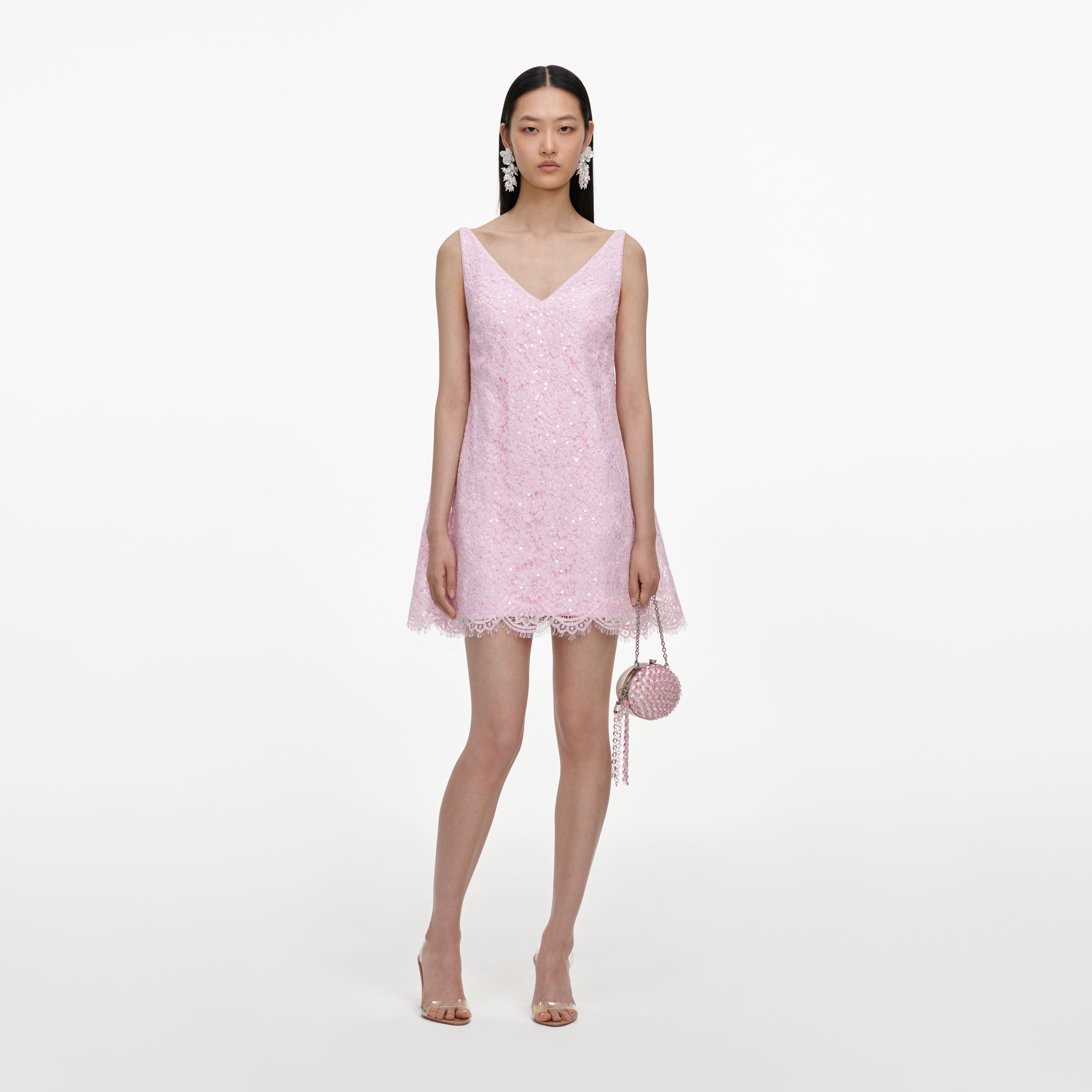 Self Portrait Pink Sequin Lace Cape Mini Dress