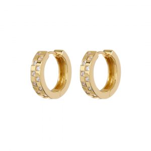 Luv AJ Checkerboard Pave Hoops- Gold