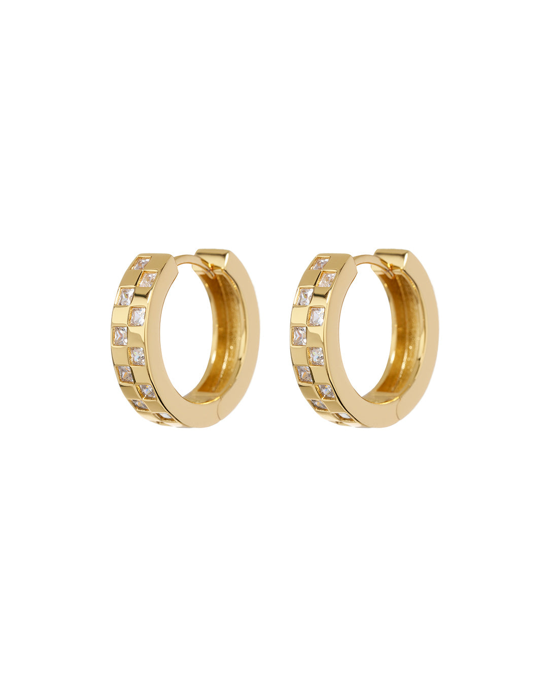 Luv AJ Checkerboard Pave Hoops- Gold