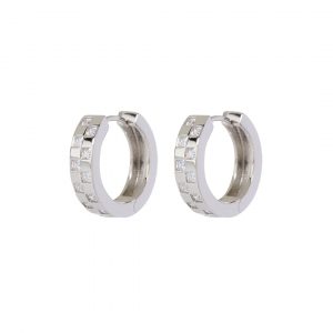 Luv AJ Checkerboard Pave Hoops- Silver