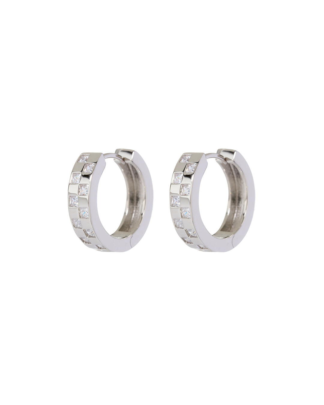 Luv AJ Checkerboard Pave Hoops- Silver