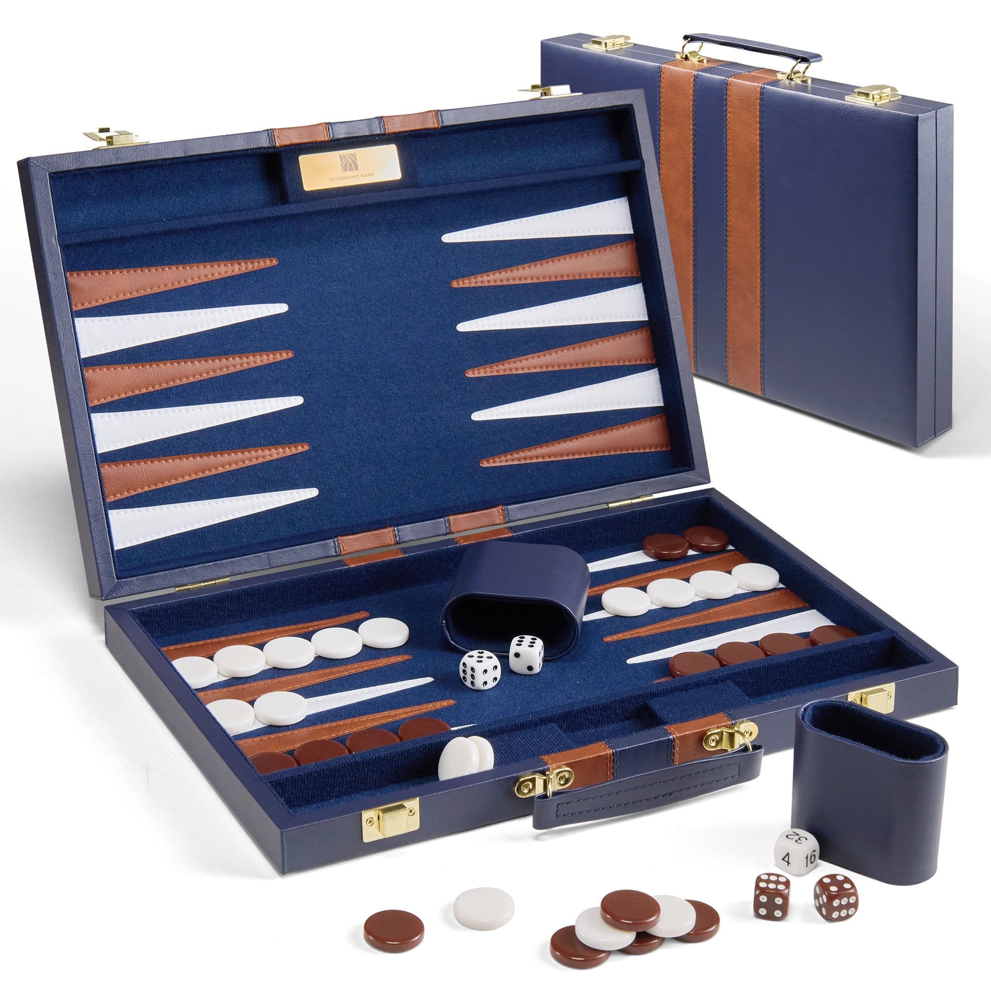 Woodronic WA-5115 | 11/15/18 Inch Premium Leather Briefcase Backgammon Set in 3 Sizes