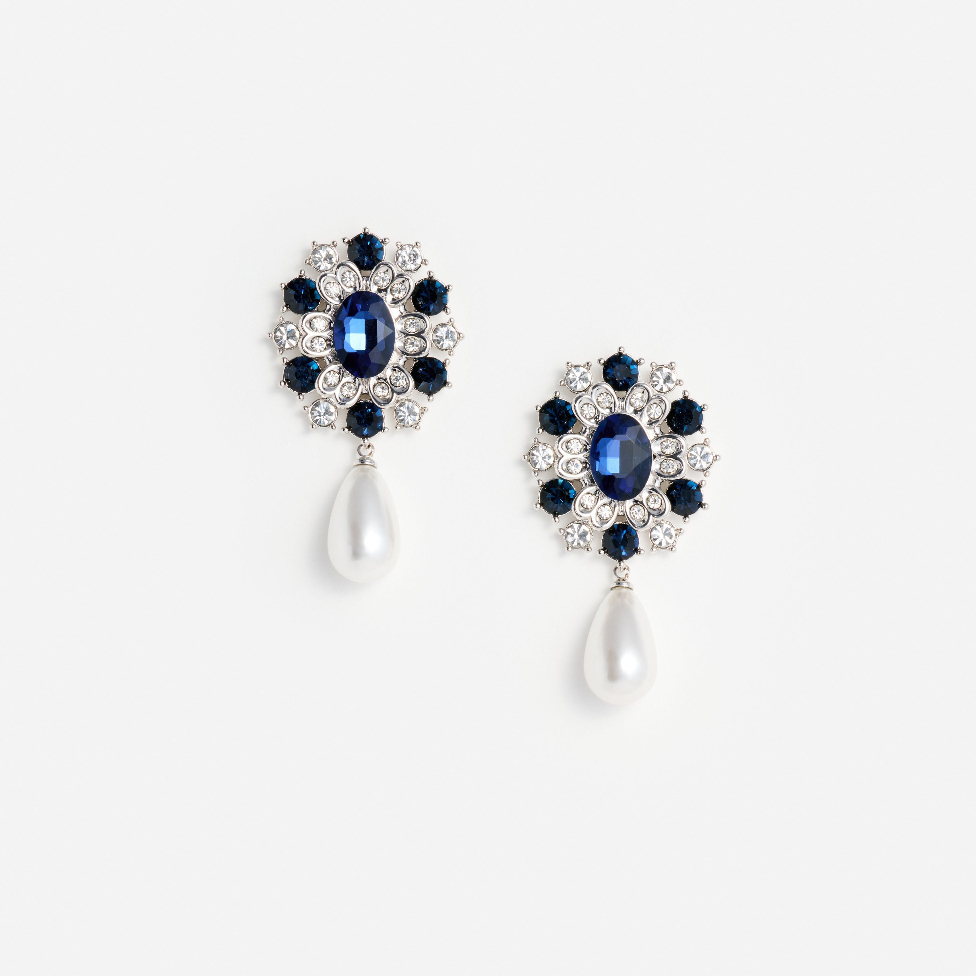 Self Portrait Blue Crystal Pearl Droplet Earring