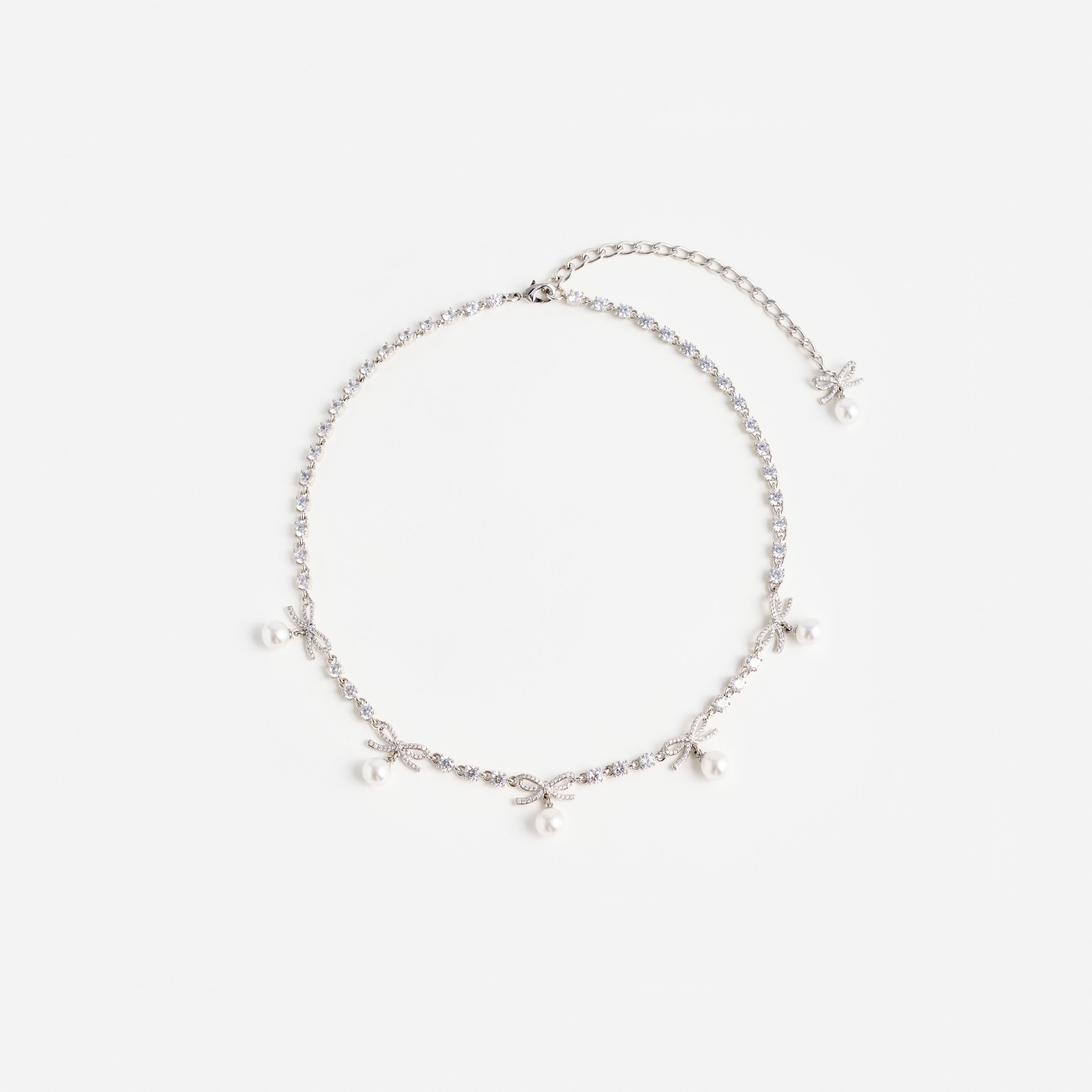 Self Portrait Crystal Bow Pearl Charm Necklace