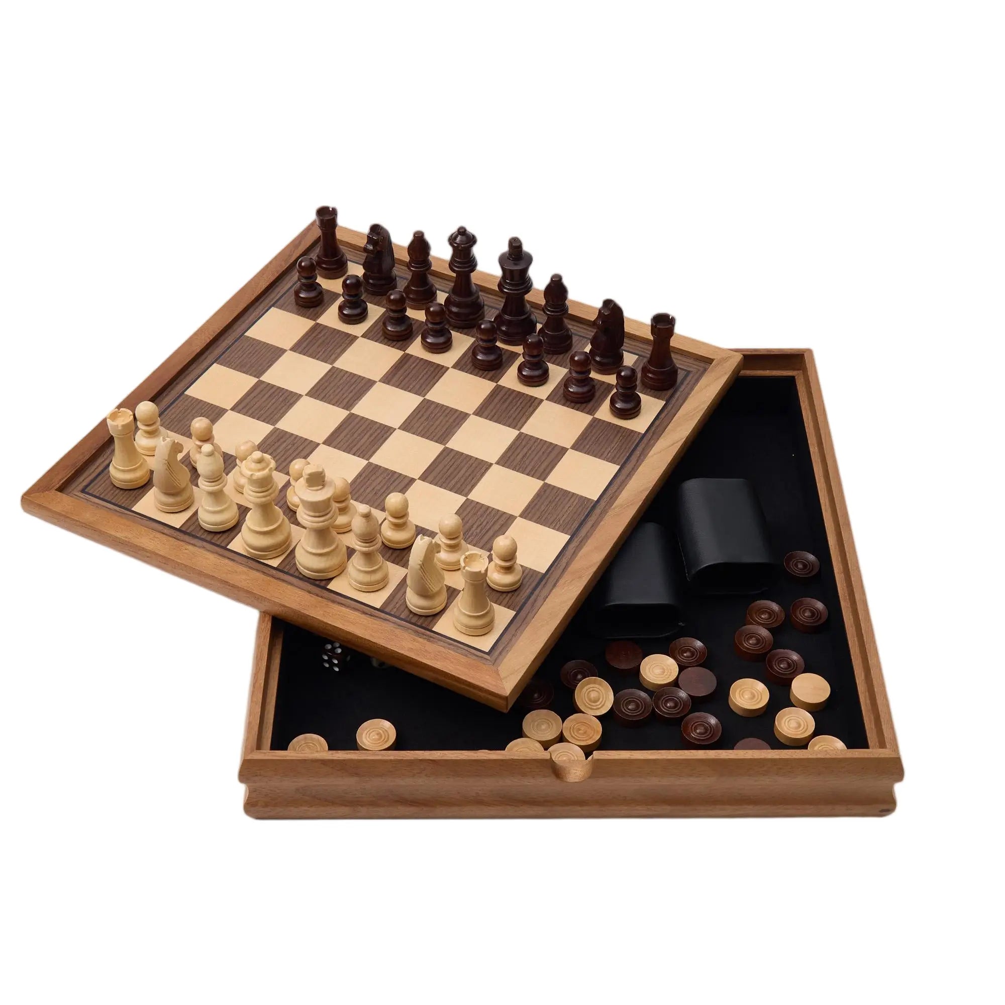 Woodronic WA-5090 | 14 Inch Wooden Combo Game Set – Chess, Backgammon & Checkers with Solid Wood Pie