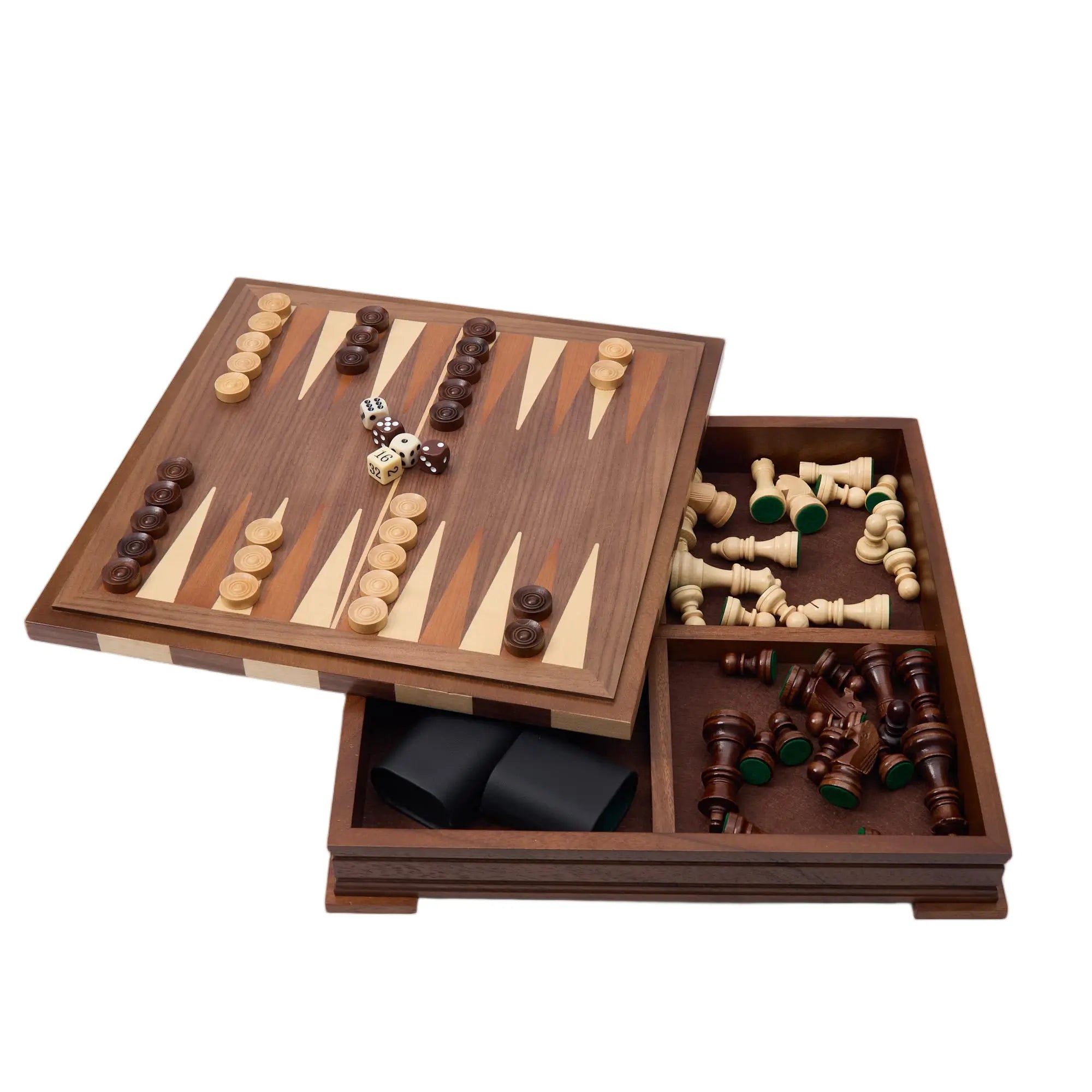Woodronic WA-5088 | 14 Inch Wooden Combo Game Set – Chess, Backgammon & Checkers with Solid Wood Pie