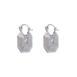 Luv AJ Ridged Pyramid Pendant Earrings- Silver