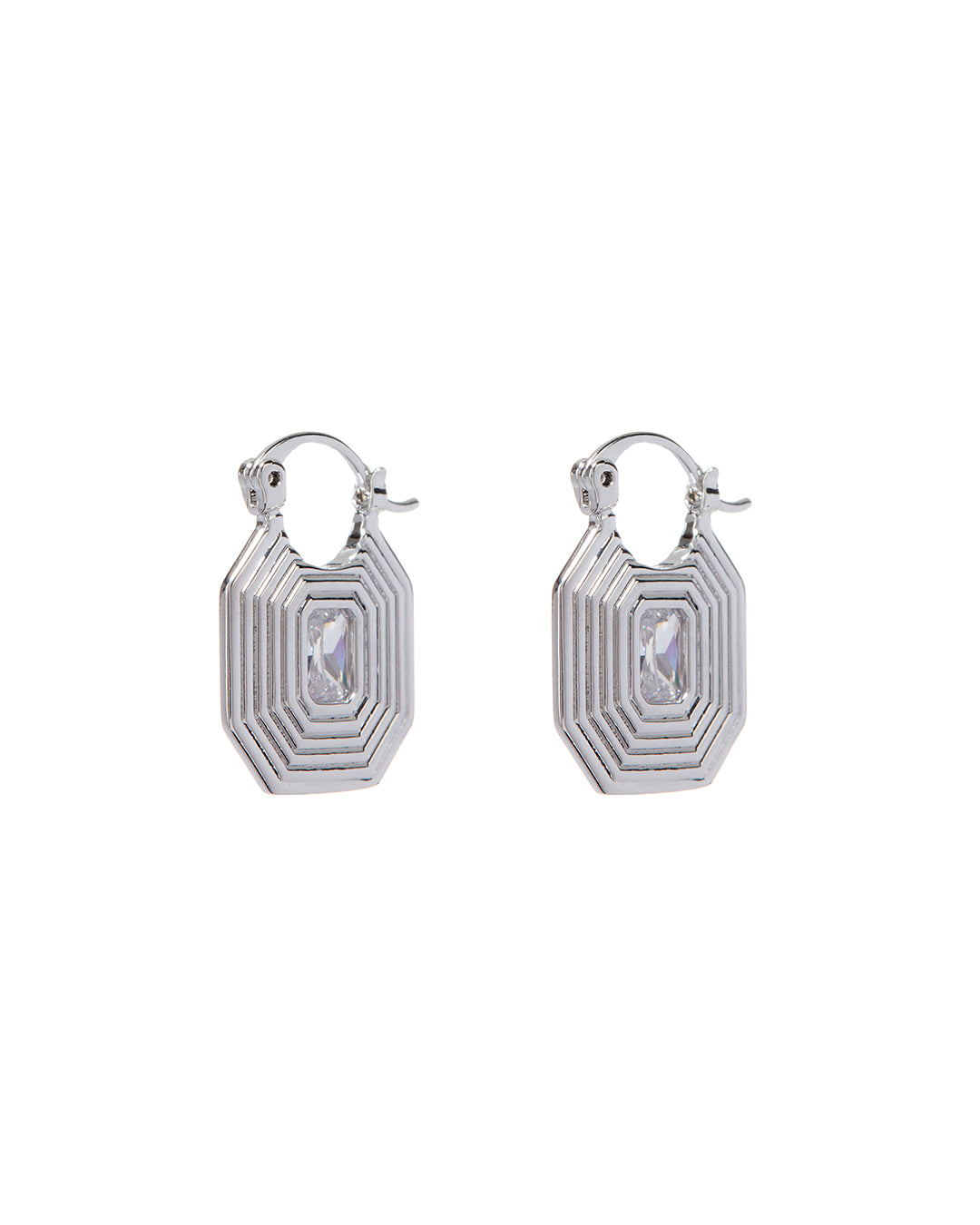 Luv AJ Ridged Pyramid Pendant Earrings- Silver