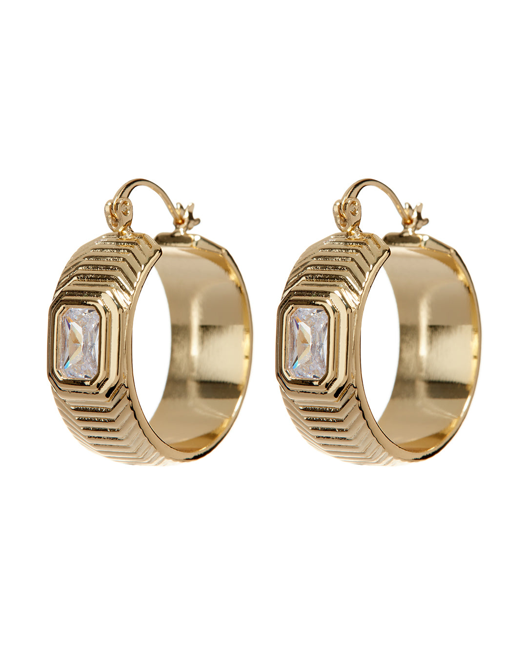 Luv AJ Ridged Pyramid Hoops- Gold