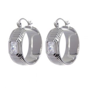 Luv AJ Ridged Pyramid Hoops- Silver