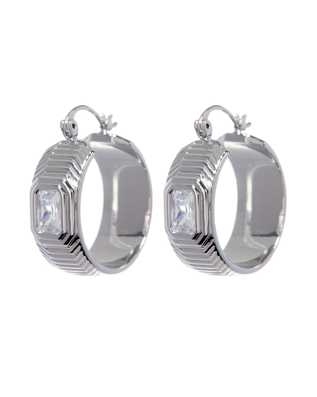 Luv AJ Ridged Pyramid Hoops- Silver